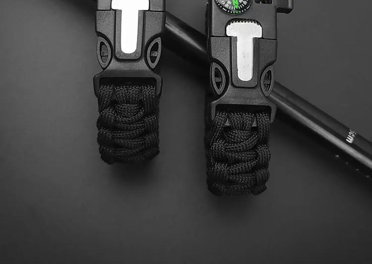Survival Paracord Bracelet with Compass & Whistle - 2 Pack