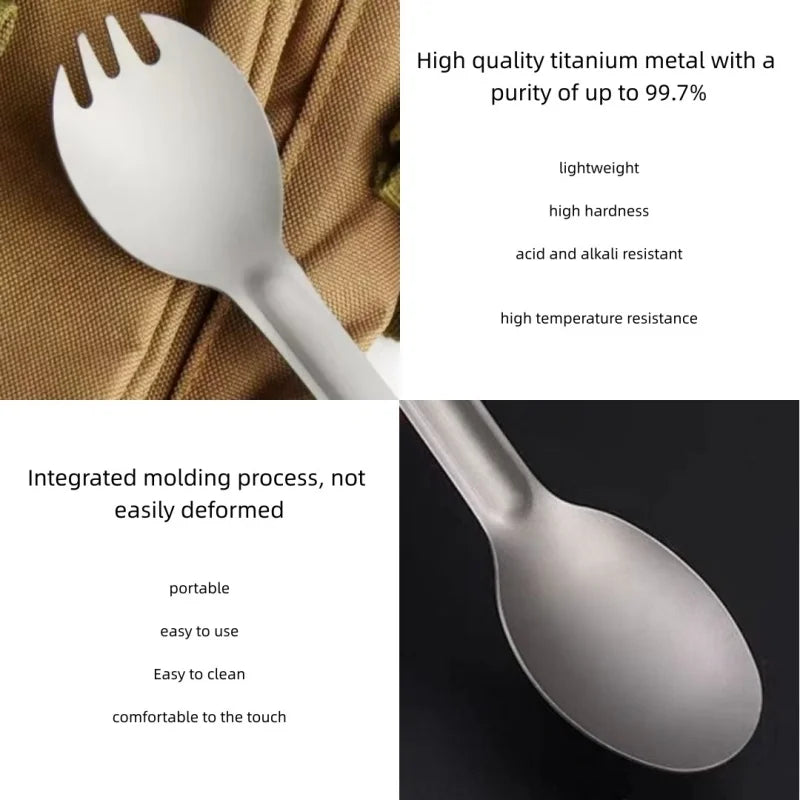 Titanium Camping Spork — Ultralight Outdoor Utensil for Hiking, Camping & Moto Touring