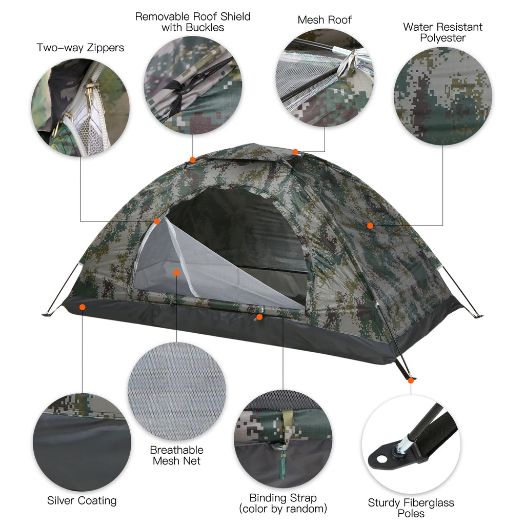 TOMSHOO Ultralight Camping Tent — 1-2 Person, UPF 30+ UV Protection, Fiberglass Poles