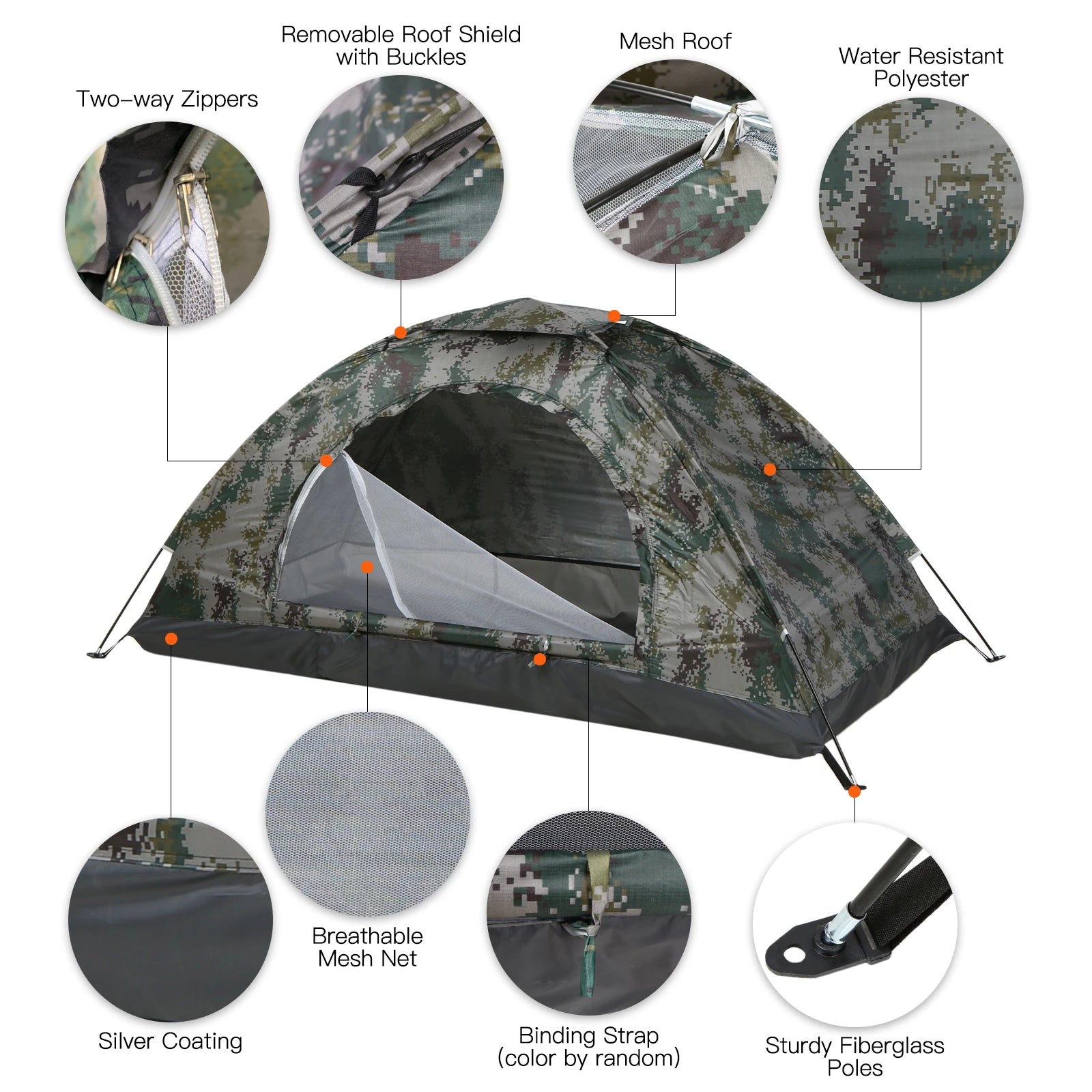 TOMSHOO Ultralight Camping Tent — 1-2 Person, UPF 30+ UV Protection, Fiberglass Poles