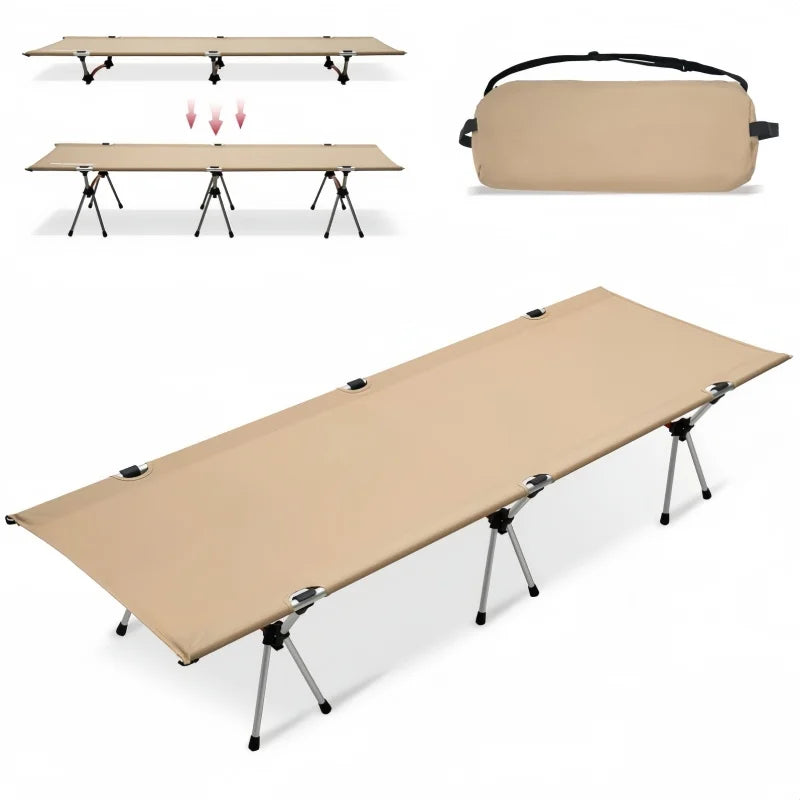 Portable Folding Camp Cot — Lightweight Aluminum, 330 lb Capacity, High & Low Positions
