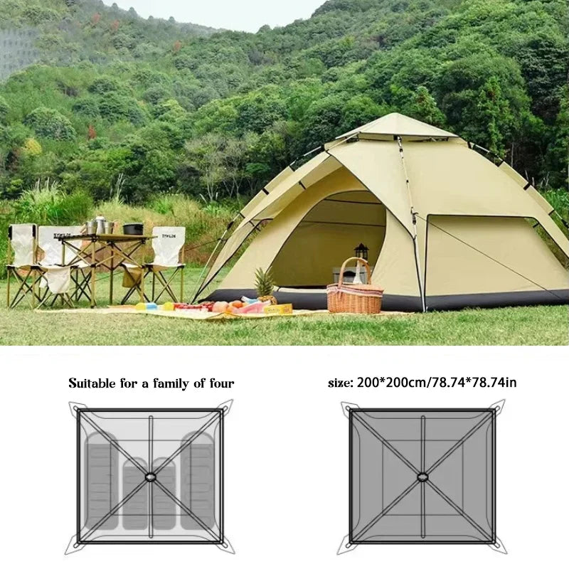 Pop-Up Camping Tent — 3-4 Person, Double-Layer, Double Door | 4-Season