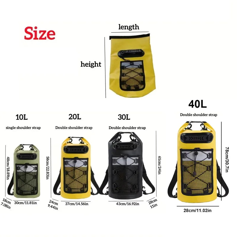 Waterproof PVC Dry Bag – 10L / 20L / 30L / 40L Roll-Top Pack for Kayaking, Rafting, Motorcycle & Camping