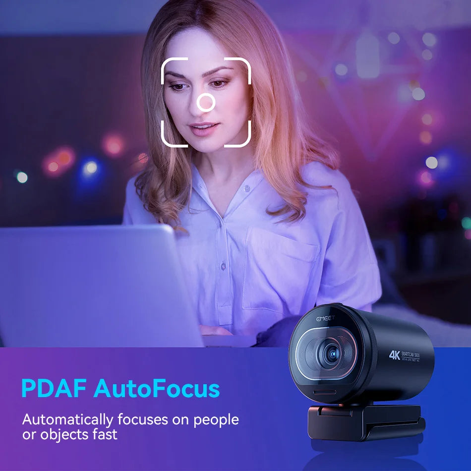 EMEET S600 4K Webcam – 60FPS Streaming Camera with Autofocus & Dual Mics