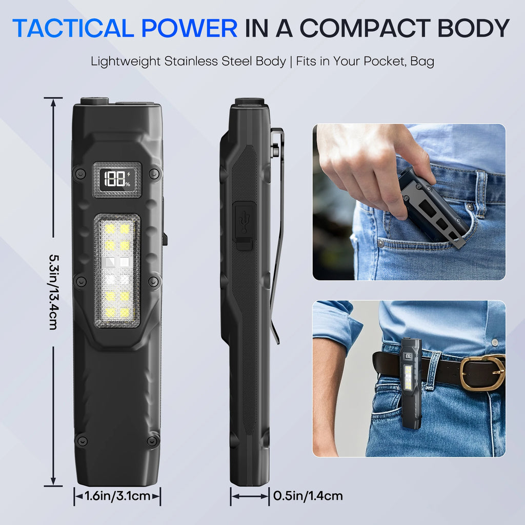 PASIION EDC Tactical Flashlight — Dual-Switch, Digital Display | Flat Pocket Light