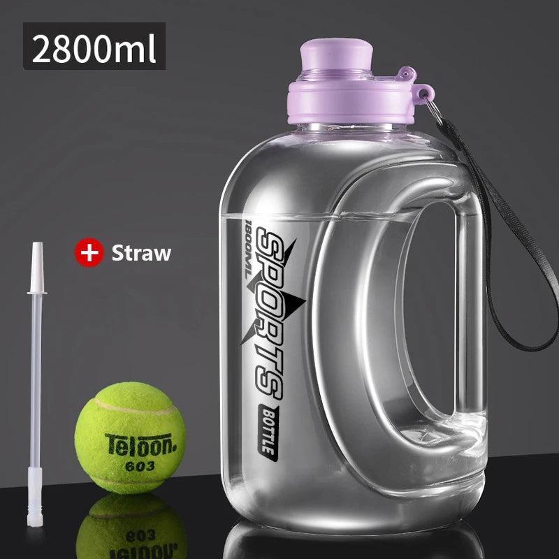 Large Capacity Sport Water Bottle with Straw & Strap – BPA-Free, 1.8L / 2.8L