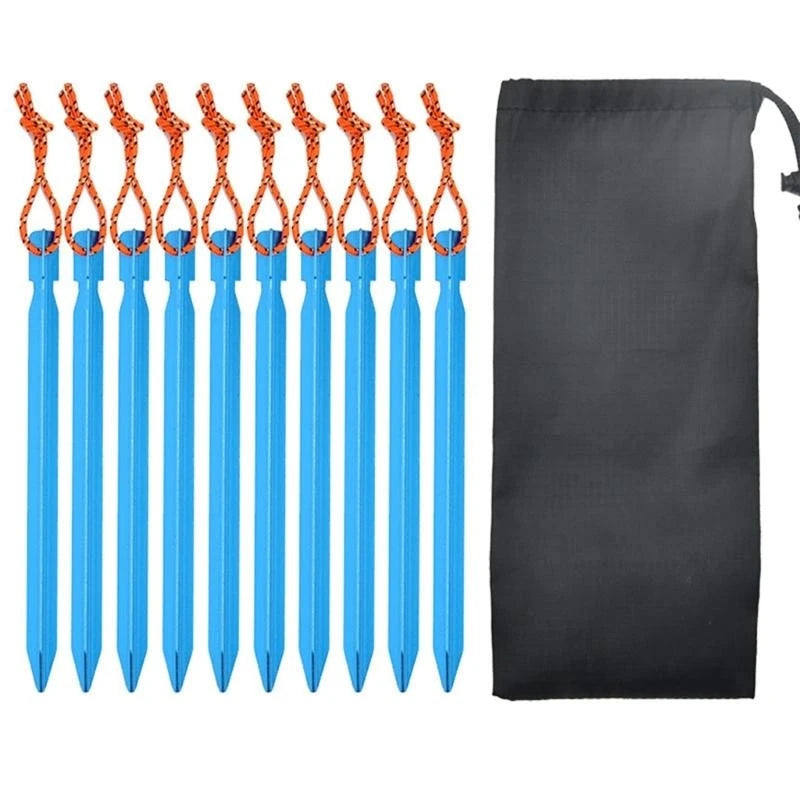 Heavy Duty Aluminum 10-Pack  Camping Pegs for Tents, Tarps & Canopies