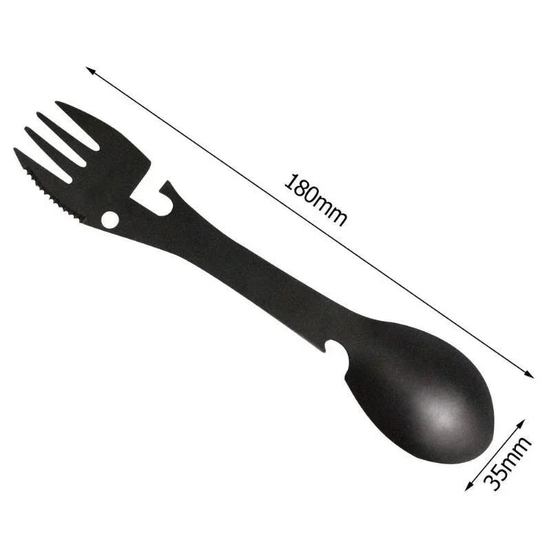 5 in 1 Camping Multi-functional Utensil - Fork, Knife, Spoon, Bottle/Can Opener