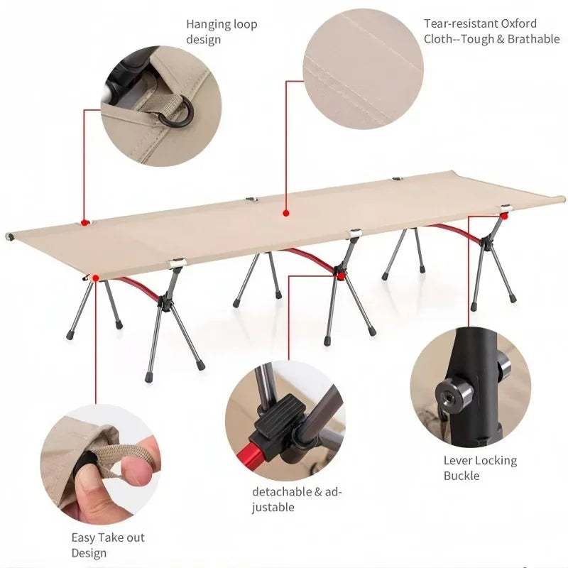 Portable Folding Camp Cot — Lightweight Aluminum, 330 lb Capacity, High & Low Positions