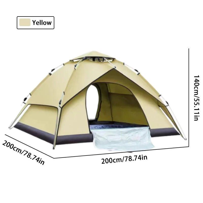 Pop-Up Camping Tent — 3-4 Person, Double-Layer, Double Door | 4-Season