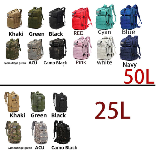 25L/50L Waterproof Tactical Backpack - Motorcycle Camping Hiking Rucksack