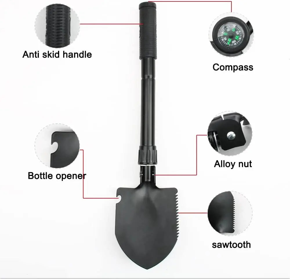 Military Folding Shovel – Multi-Function Camping Entrenching Tool with Carry Pouch