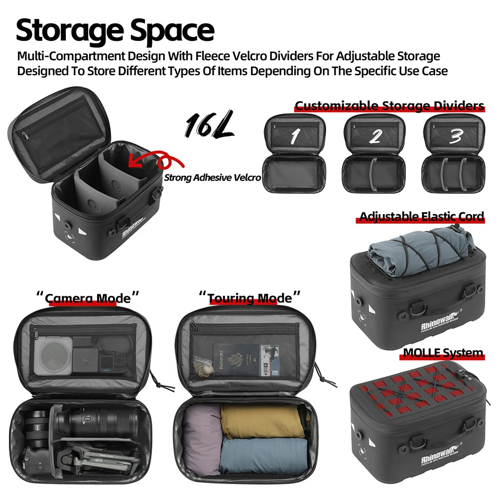 Rhinowalk Fortress Series Waterproof Motorcycle Side Case Bag – 16L ADV Luggage