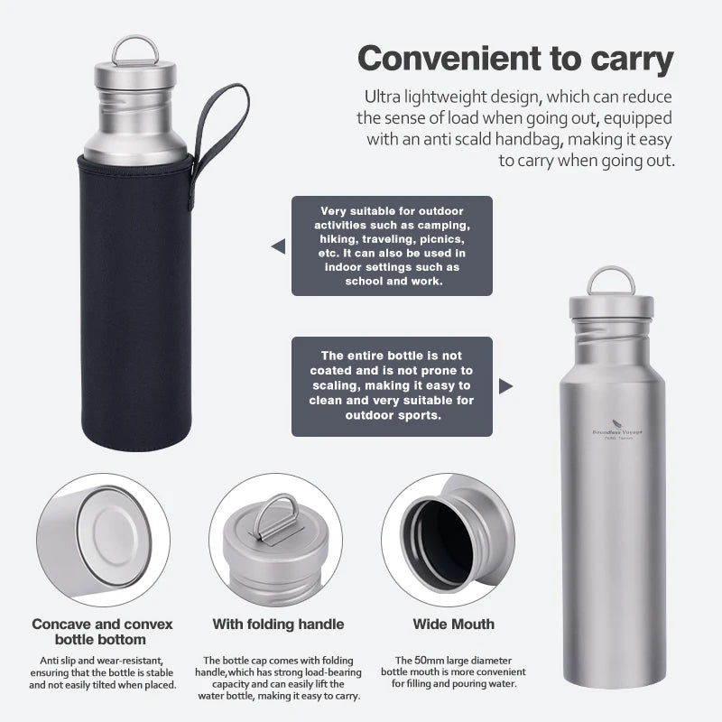 Boundless Voyage Titanium Water Bottle – Wide Mouth, Leak-Proof, Lightweight