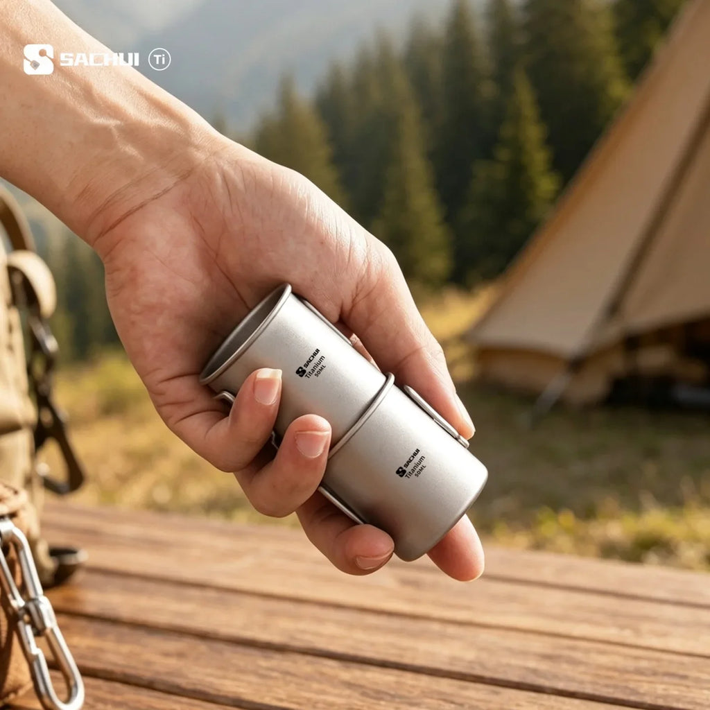 Mini Titanium Camping Cup with Folding Handle
