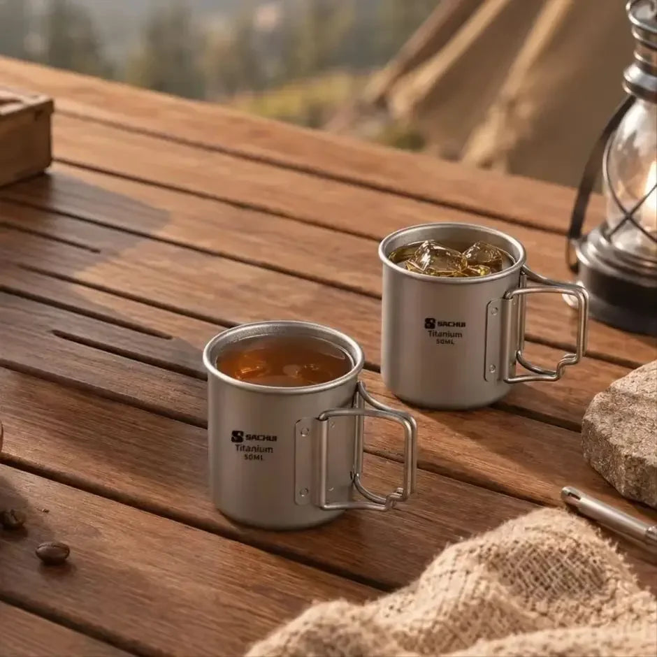 Mini Titanium Camping Cup with Folding Handle
