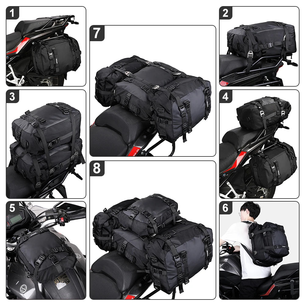 Rhinowalk Motorcycle Tail Bag | Waterproof Modular Saddle Bag | 10L / 20L / 30L
