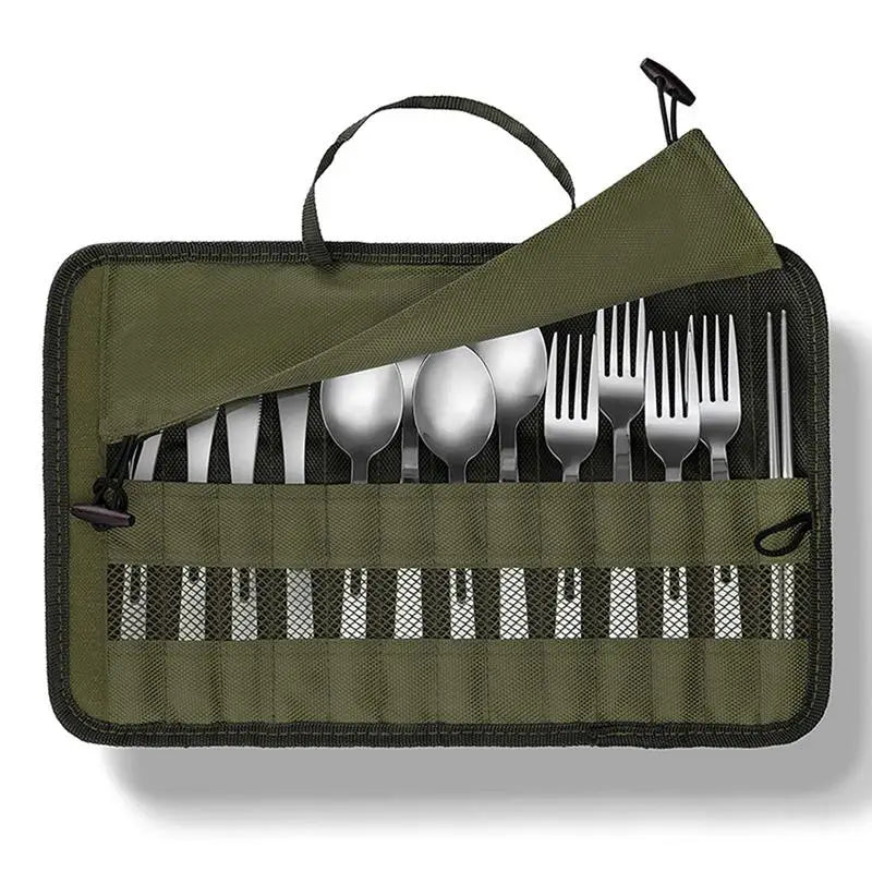 Camping Cutlery Roll Bag – Portable Polyester Tableware Storage Pouch for Outdoor & Travel