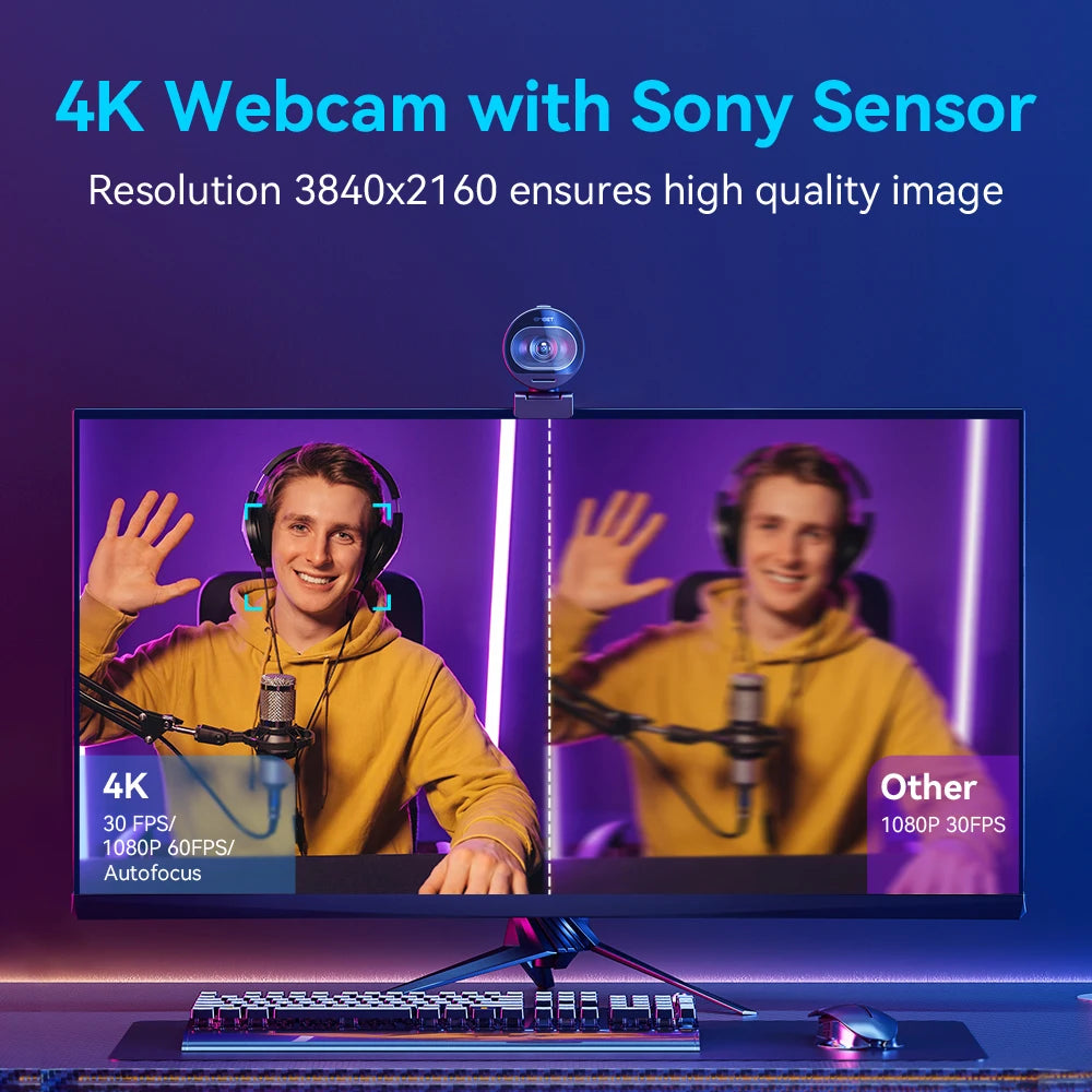 EMEET S600 4K Webcam – 60FPS Streaming Camera with Autofocus & Dual Mics