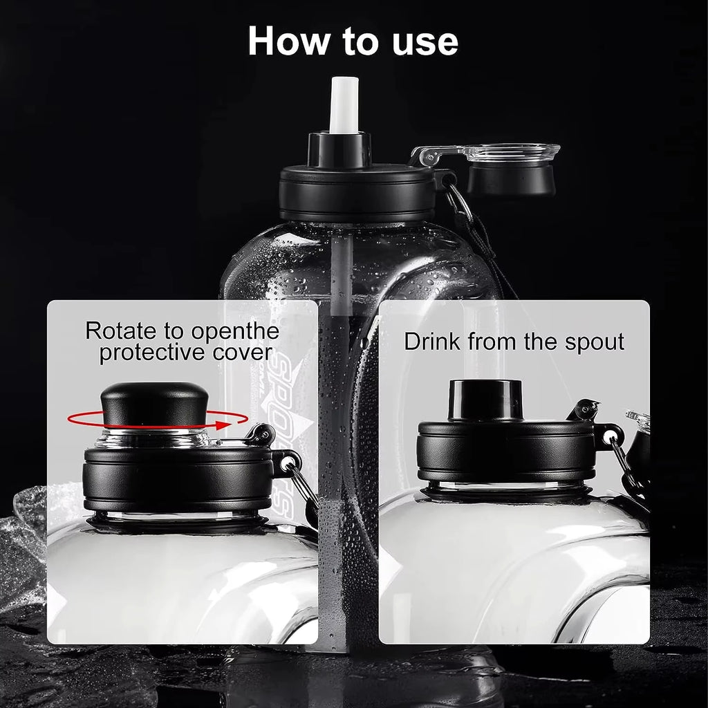 Large Capacity Sport Water Bottle with Straw & Strap – BPA-Free, 1.8L / 2.8L