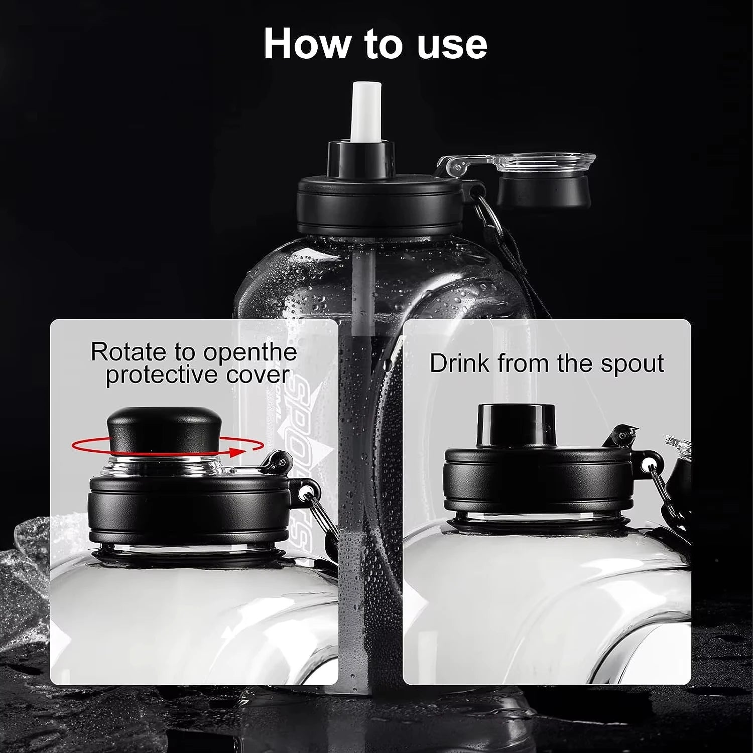 Large Capacity Sport Water Bottle with Straw & Strap – BPA-Free, 1.8L / 2.8L