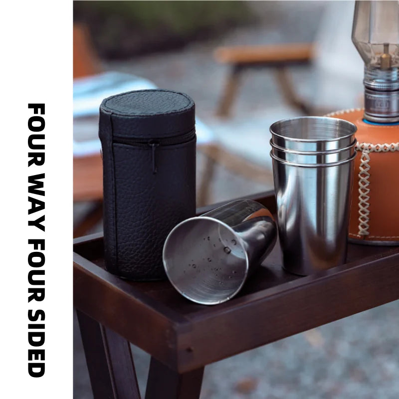 Stainless Steel Mini Shot Glass Set – 4-Piece with Leather Case