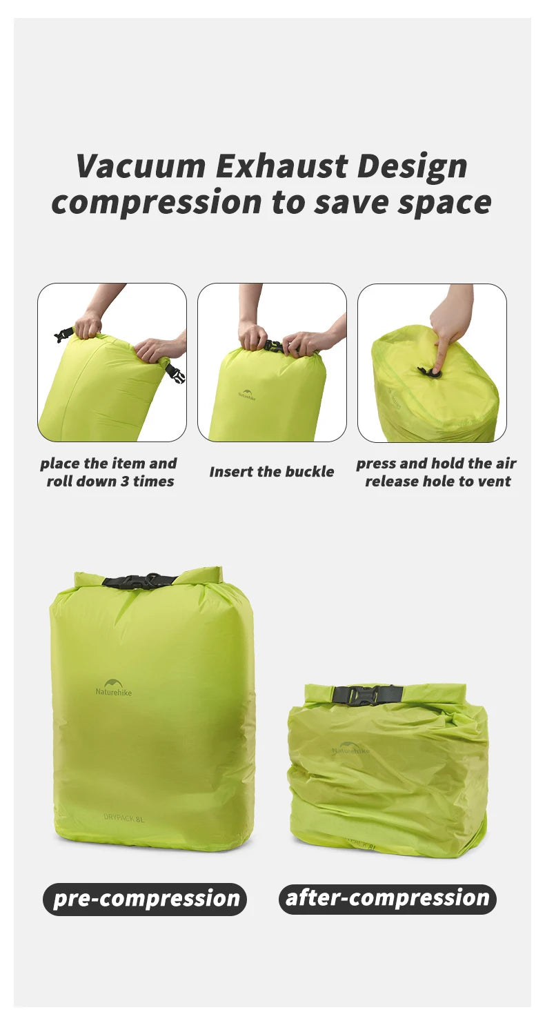 Naturehike Waterproof Dry Bag – Compression Roll-Top Sack for Kayaking, Rafting & Camping (2L / 4L / 8L)