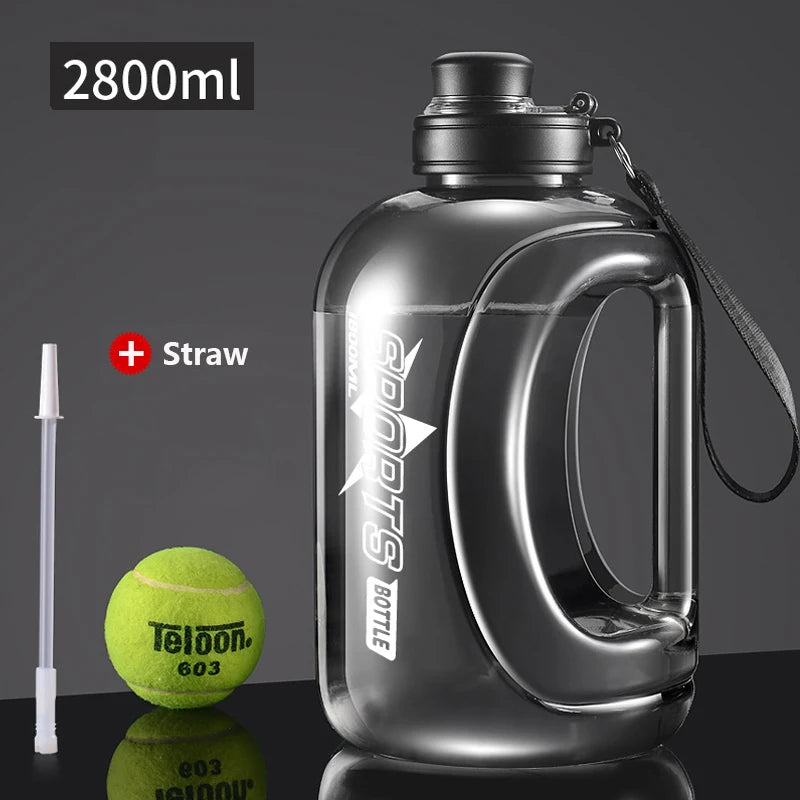 Large Capacity Sport Water Bottle with Straw & Strap – BPA-Free, 1.8L / 2.8L