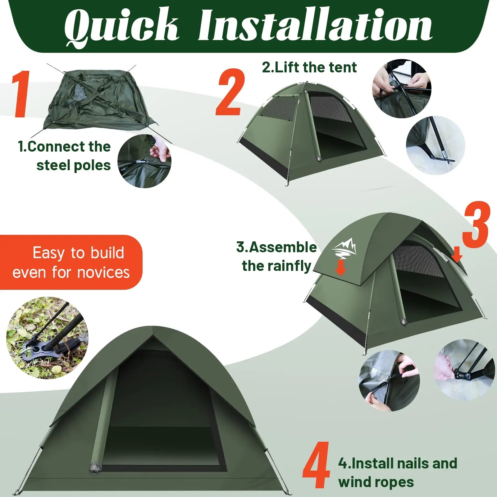 Waterproof 3-4 Person Tent  with Removable Rainfly