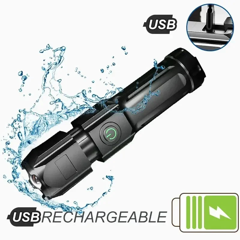 F15-T Tactical LED Flashlight — USB Rechargeable, Zoomable & Waterproof