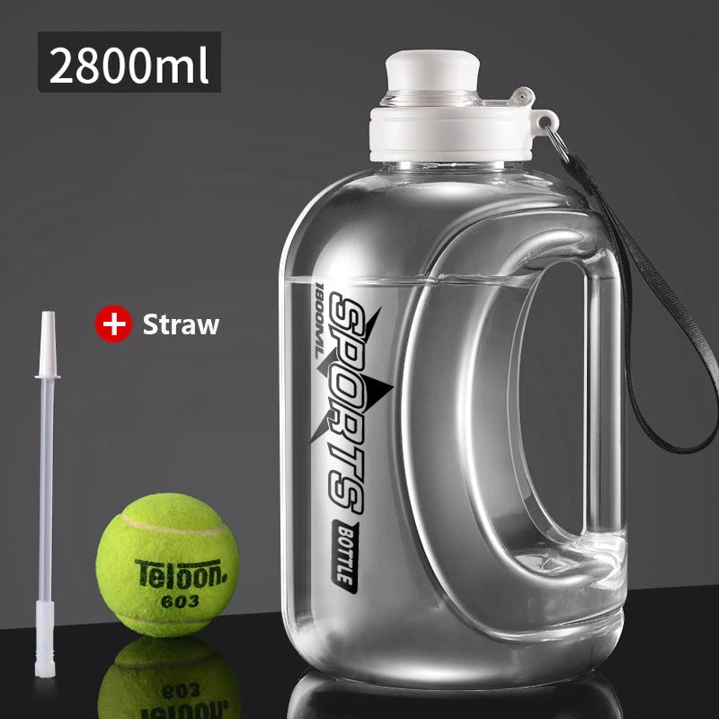 Large Capacity Sport Water Bottle with Straw & Strap – BPA-Free, 1.8L / 2.8L
