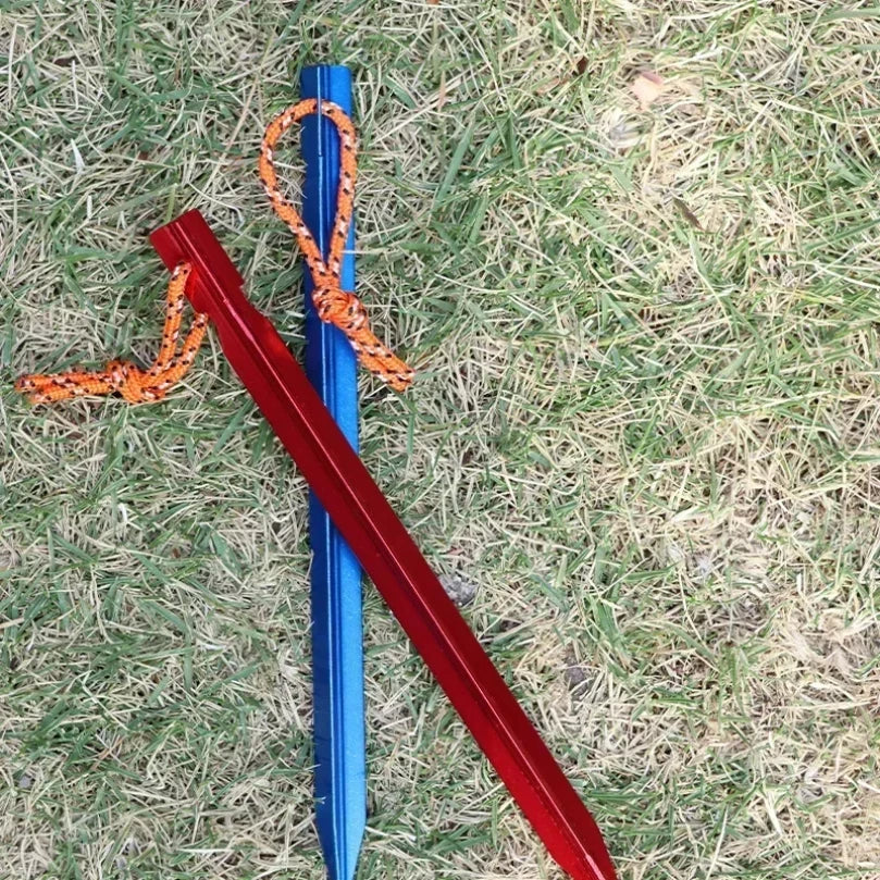 Aluminum Tent Stakes 10-Pack with Reflective Rope – 18cm Camping Pegs