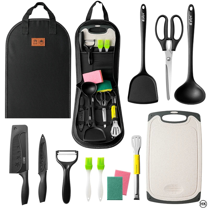 Camping Cookware & Cutlery Storage Bag — Handheld Organizer for Outdoor Cooking