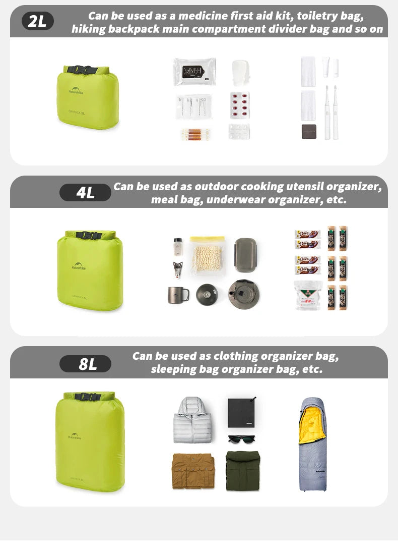 Naturehike Waterproof Dry Bag – Compression Roll-Top Sack for Kayaking, Rafting & Camping (2L / 4L / 8L)