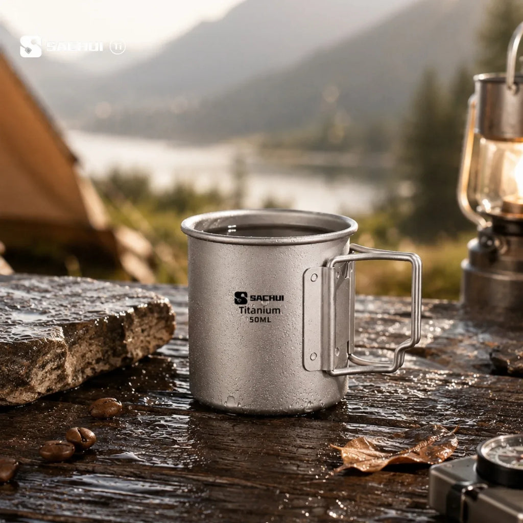 Mini Titanium Camping Cup with Folding Handle
