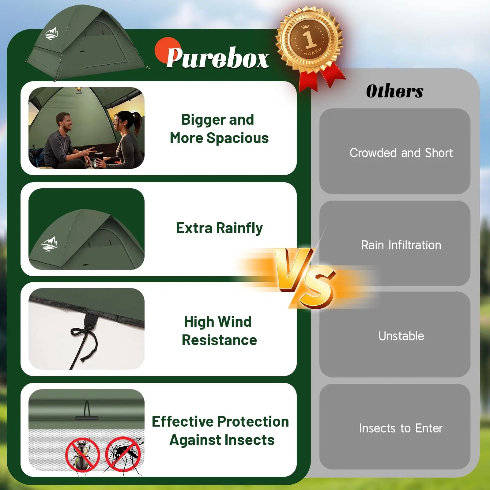 Waterproof 3-4 Person Tent  with Removable Rainfly