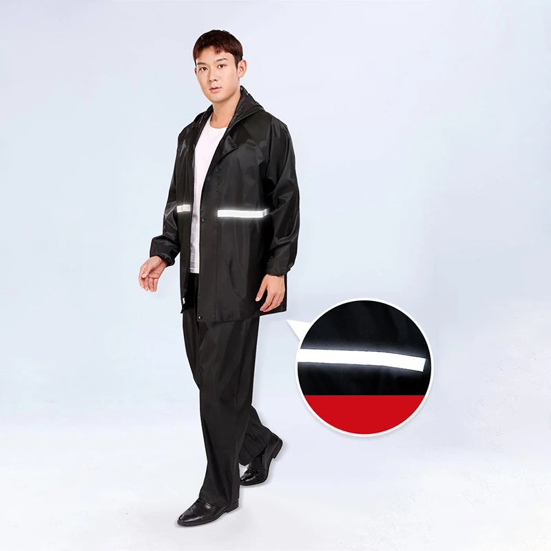 2-Piece Motorcycle Rain Suit with Reflective Strips