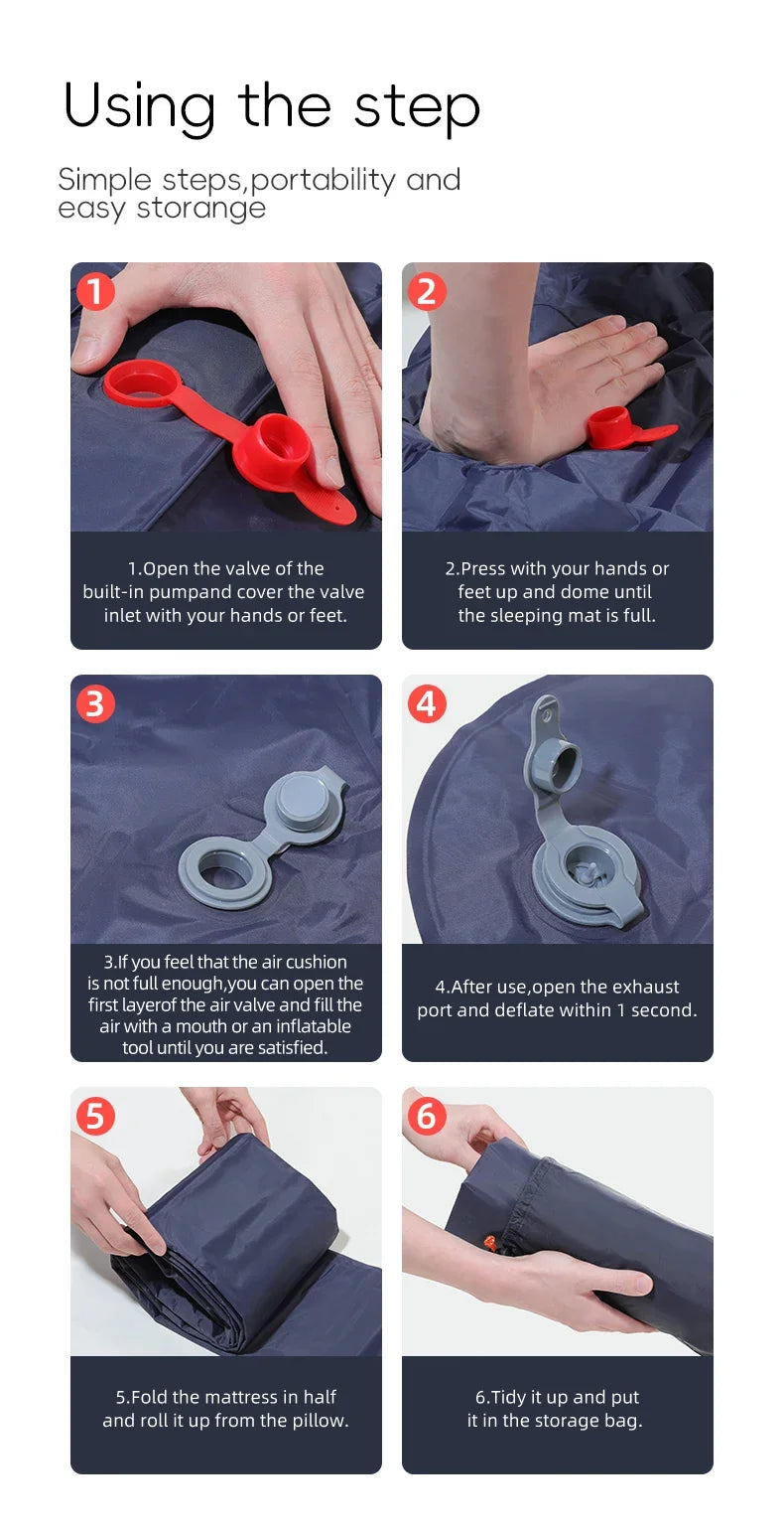 Self-Inflating Camping Mat with Pillow for Moto-Camping