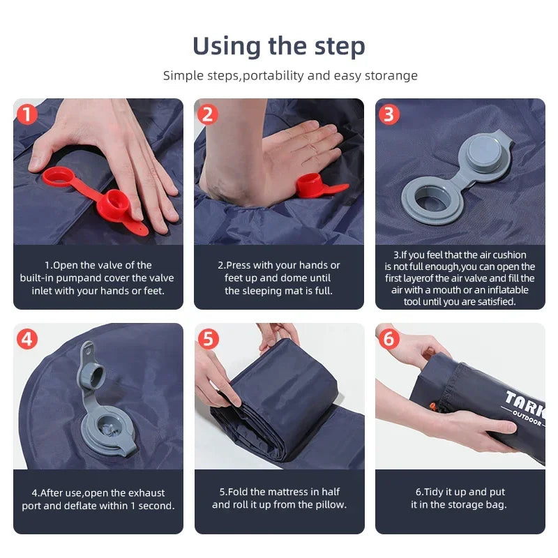 Self-Inflating Camping Mat with Pillow for Moto-Camping