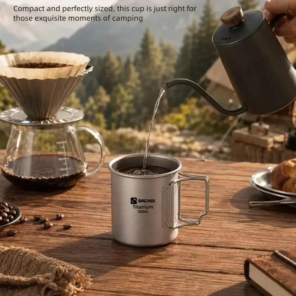 Mini Titanium Camping Cup with Folding Handle