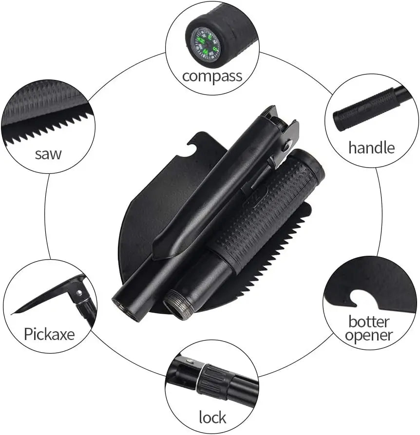 Military Folding Shovel – Multi-Function Camping Entrenching Tool with Carry Pouch