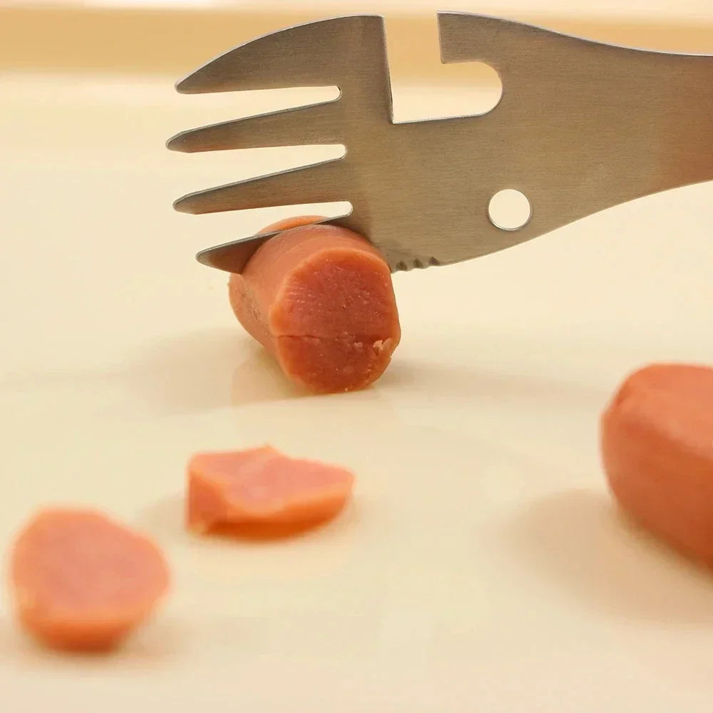 5 in 1 Camping Multi-functional Utensil - Fork, Knife, Spoon, Bottle/Can Opener