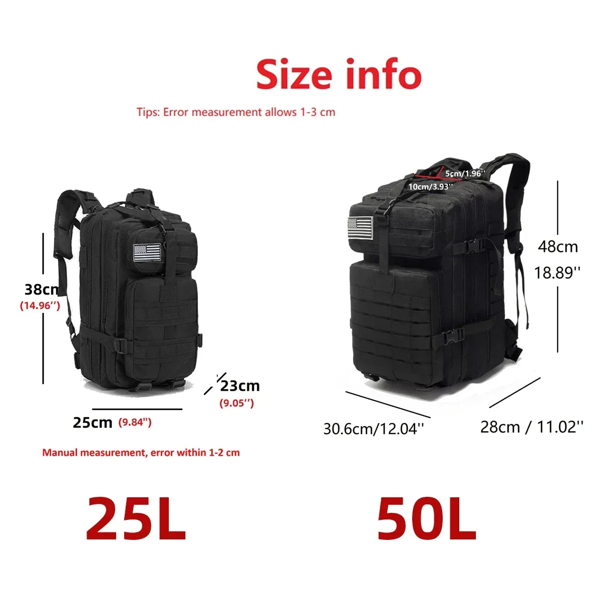 25L/50L Waterproof Tactical Backpack - Motorcycle Camping Hiking Rucksack
