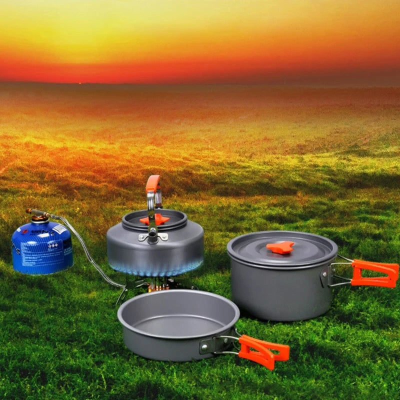 3-Piece Camping Cookware Set - Pot, Pan & Teapot with Bag