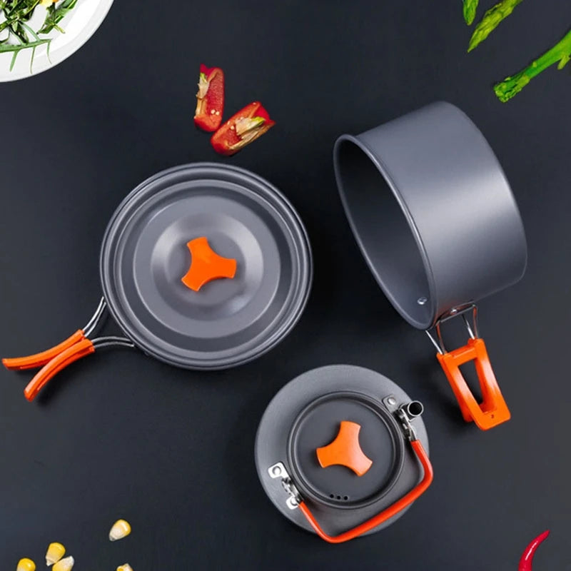 3-Piece Camping Cookware Set - Pot, Pan & Teapot with Bag