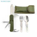 7-in-1 Stainless Steel Camping Cutlery Set — Foldable Fork, Spoon, Knife & Bottle Opener