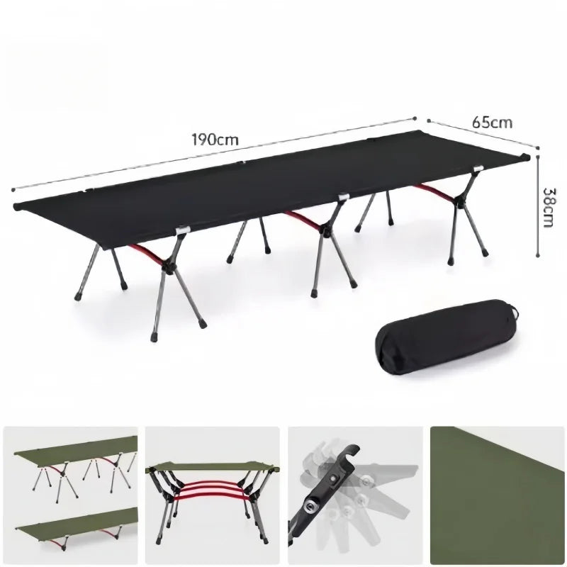 Portable Folding Camp Cot — Lightweight Aluminum, 330 lb Capacity, High & Low Positions