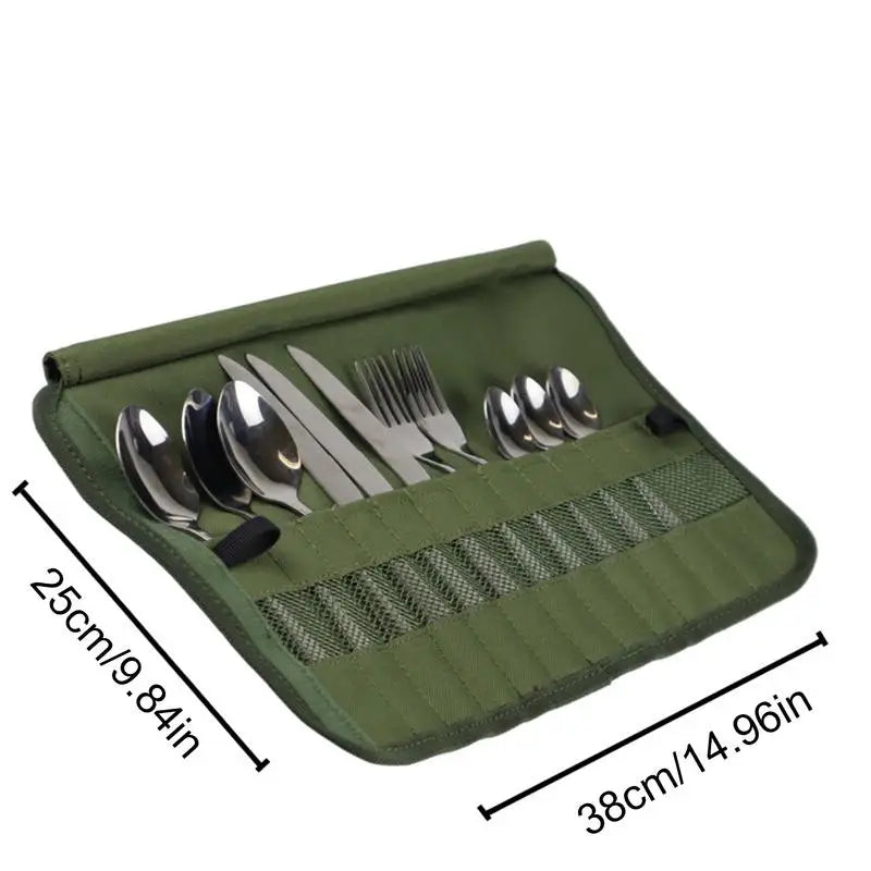 Camping Cutlery Roll Bag – Portable Polyester Tableware Storage Pouch for Outdoor & Travel