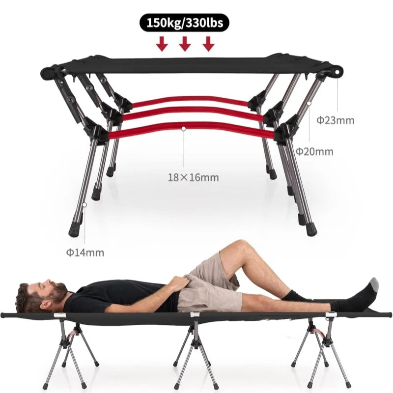Portable Folding Camp Cot — Lightweight Aluminum, 330 lb Capacity, High & Low Positions