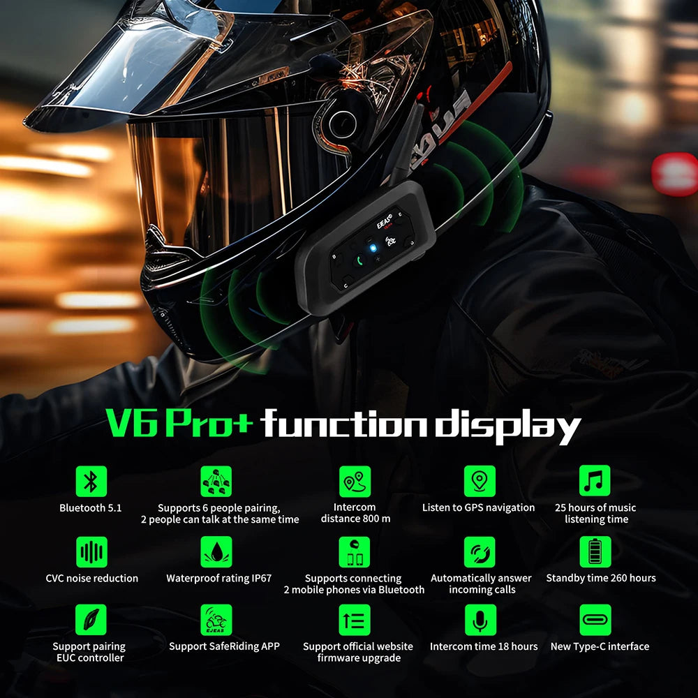 EJEAS V6 PRO+ Motorcycle Helmet Intercom